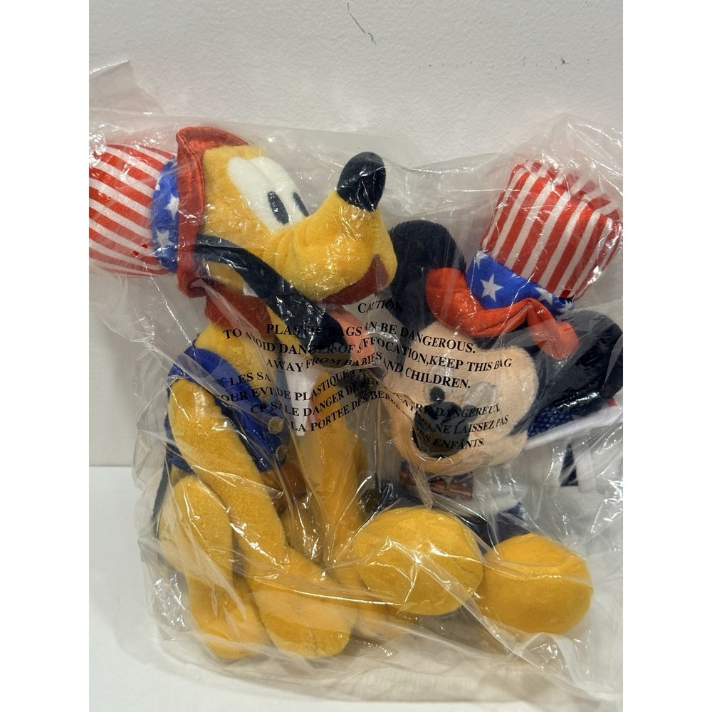 Mickey Mouse and Pluto 4th of July Plush 6" inch NWT In Bag